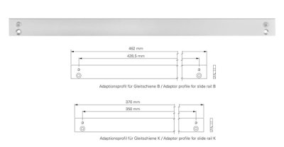 Adaptionsprofil f&uuml;r Gleitschiene B Silber RAL 9006